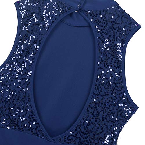 TiaoBug Maillots de Danza Ballet Contemporanea Mujer Tut'u Vestido Baile Lentejuelas de Tirantes Leotardo Gimnasia Falda Irregular Espalda Descubierta de Actuación Navy_Blue Medium