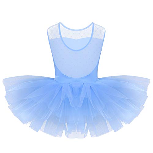 TiaoBug Niñas Maillots de Danza Ballet Vestido con Lentejuelas para Fiestas Leotardo Algodón con Tutú Infántil con Braga Interior para Niños 2-14 Años Azul Claro 4 años