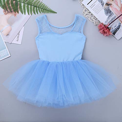 TiaoBug Niñas Maillots de Danza Ballet Vestido con Lentejuelas para Fiestas Leotardo Algodón con Tutú Infántil con Braga Interior para Niños 2-14 Años Azul Claro 4 años