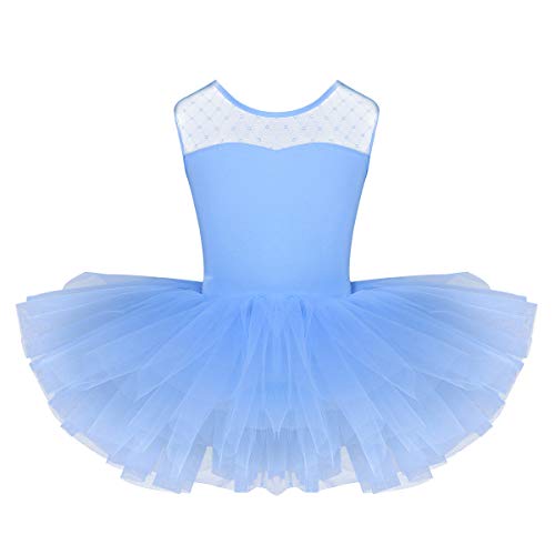 TiaoBug Niñas Maillots de Danza Ballet Vestido con Lentejuelas para Fiestas Leotardo Algodón con Tutú Infántil con Braga Interior para Niños 2-14 Años Azul Claro 4 años