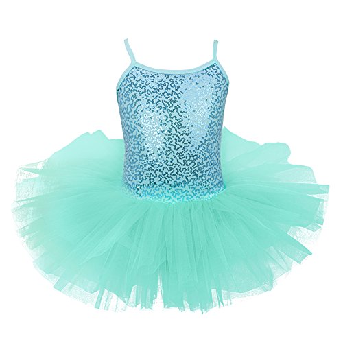 TiaoBug Niñas Maillots de Danza Ballet Vestido con Lentejuelas para Fiestas Leotardo Algodón con Tutú Infántil con Braga Interior para Niños 2-14 Años Turquesa 5-6 años