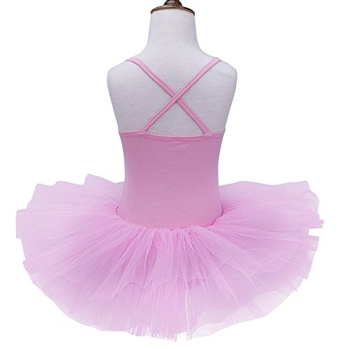 TiaoBug Niñas Maillots de Danza Ballet Vestido con Lentejuelas para Fiestas Leotardo Algodón con Tutú Infántil con Braga Interior para Niños 2-14 Años Rosa A 6-7 años