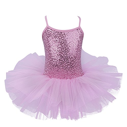 TiaoBug Niñas Maillots de Danza Ballet Vestido con Lentejuelas para Fiestas Leotardo Algodón con Tutú Infántil con Braga Interior para Niños 2-14 Años Rosa A 6-7 años