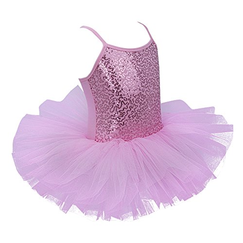 TiaoBug Niñas Maillots de Danza Ballet Vestido con Lentejuelas para Fiestas Leotardo Algodón con Tutú Infántil con Braga Interior para Niños 2-14 Años Rosa A 6-7 años