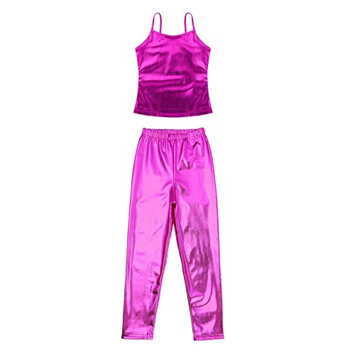 TiaoBug Traje para Danza Jazz Maillot Gimnasia Rítmica Niñas Ropa Conjunto Deportivo Chaleco Leggings Metálico Brillante Actuación 4-12 Años Hot Pink 10 años