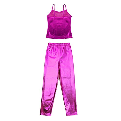 TiaoBug Traje para Danza Jazz Maillot Gimnasia Rítmica Niñas Ropa Conjunto Deportivo Chaleco Leggings Metálico Brillante Actuación 4-12 Años Hot Pink 10 años