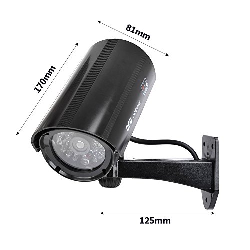 TIMESETL 2Pcs Cámara simulada CCTV Cámara de seguridad simulada con LED rojo parpadeante Cámara de seguridad falsa - Negro