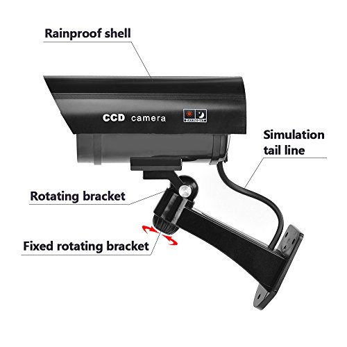 TIMESETL 2Pcs Cámara simulada CCTV Cámara de seguridad simulada con LED rojo parpadeante Cámara de seguridad falsa - Negro