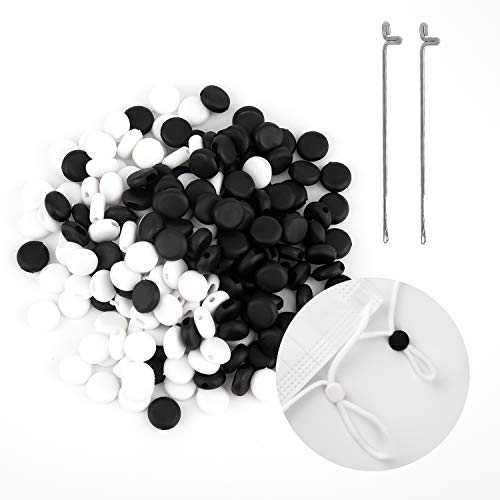 TOYMIS 200 Piezas 1 cm / 0,39 Pulgadas De Cable De Bloqueo Ajustador De Cable Elástico Para Ajuste De Tela, Cordones, Accesorios De Apriete (Negro, Blanco)