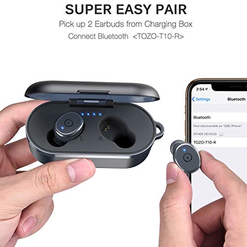 TOZO T10 Auriculares Bluetooth TWS IPX8 Impermeable Bluetooth 5.0 Auriculares In Ear con estuche de carga y micrófono Integrado, Sonido Premium con Graves Profundos para Correr y Hacer Deporte Azul