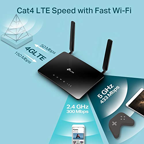 TP-Link Archer MR200 - Router WiFi 4G LTE AC750, Doble Banda, MicroSim, Antena desmontable, Puertos LAN/WAN, Compatible con todos los operadores, Fácil Configuración, Control Parental