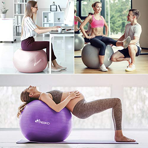 TRESKO® Pelota de Gimnasia Anti-Reventones | Bola de Yoga Pilates y Ejercicio | Balón para Sentarse | Balon de Ejercicio para Fitness | 300 kg | con Bomba de Aire (Rose Gold, 75cm)