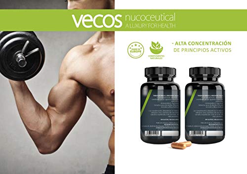 Tribulus Terrestris Vecos con Maca y L-Arginina – Aumento de masa muscular y testosterona - 100 cápsulas vegetales – 100% Apto Veganos