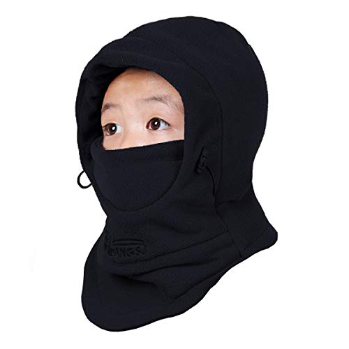 TRIWONDER Pasamontañas Sombrero Máscara de esquí Clima Frío Mascarilla Cuello Calentador de Nariz de Invierno para Niños (Negro)