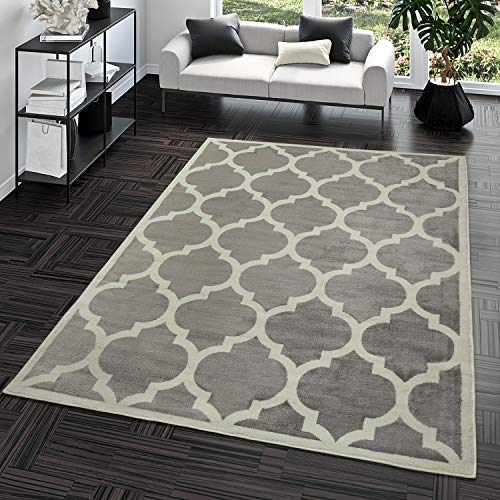 TT Home Alfombra De Salón Moderna De Pelo Corto Diseño Marroquí para Interior En Gris, Größe:120x170 cm