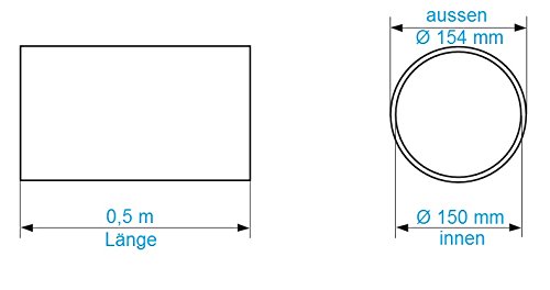 Tubo de ventilación de 150 mm de diámetro, 0,5 m de largo, de plástico ABS, tubo redondo, tubo de salida de aire, canal de extracción de humos, canal de 15 cm de diámetro y 50 cm de largo, sistema de tubos redondos