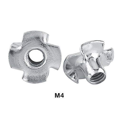 Tuerca en T Tuercas en T de cuatro puntas Tuercas de acero al carbono chapadas en zinc para muebles de carpintería M3 / M4 / M5 / M6 / M8 (M4-50pcs)