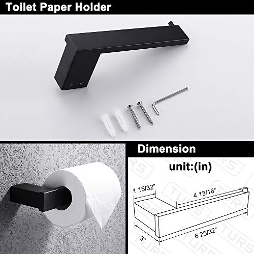 Turs 3-Piece Set de Accesorios de Baño Acero Inoxidable de SUS 304 Sostenedor del Papel Higiénico Toallero Bar/Titular Gancho del Traje Montaje en Pared, Negro Mate, N1008BK