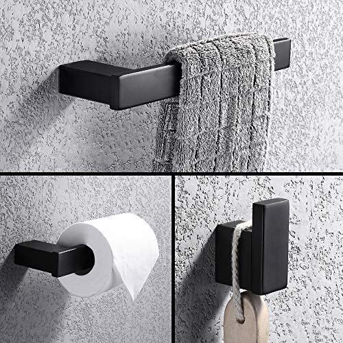 Turs 3-Piece Set de Accesorios de Baño Acero Inoxidable de SUS 304 Sostenedor del Papel Higiénico Toallero Bar/Titular Gancho del Traje Montaje en Pared, Negro Mate, N1008BK