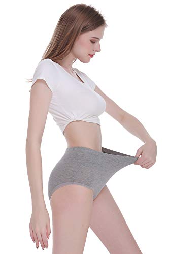 TUUHAW Braguita de Talle Alto Algodón para Mujer Pack de 5 Culotte Bragas de Cintura Alta Cómodo Talla Gris 2XL