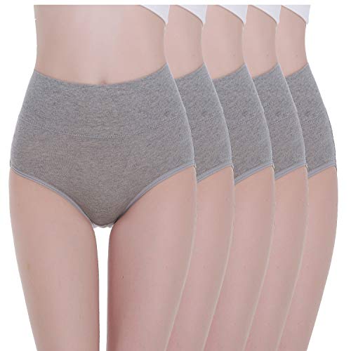 TUUHAW Braguita de Talle Alto Algodón para Mujer Pack de 5 Culotte Bragas de Cintura Alta Cómodo Talla Gris 2XL