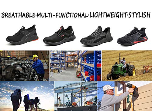 UCAYALI Zapatos de Seguridad con Punta de Acero para Hombre Zapatillas de Trabajo Puntera Reforzada Calzado de Protección Industria Construcción - Cómodos Ligeros y Antideslizantes(Negro, 47)