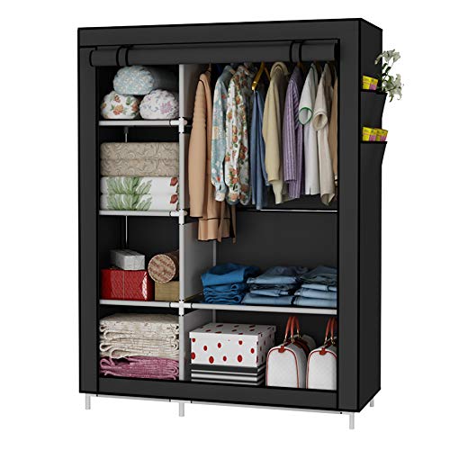 UDEAR Armario Closet Organizador Plegable para Ropa Ropero Resistente al Polvo Guardarropa Negro 105 x 45 x 170 CM