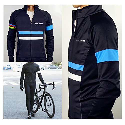 Uglyfrog Hombres Chaqueta de Ciclismo MTB Invierno Térmico Respirable Cómodo Manga Larga Maillots+Pantalones de Acolchado 3D para Hombres Conjunto Completo Equipo de Cycling FAXBY1901