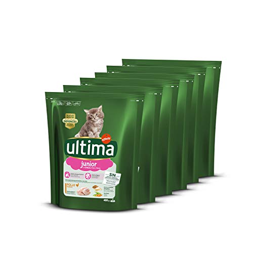 ultima Pienso para Gatos Junior de 2 a 12 Meses con Pollo, Pack de 6 x 400 gr - Total 2.4 kg