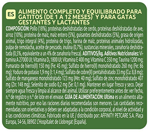 ultima Pienso para Gatos Junior de 2 a 12 Meses con Pollo, Pack de 6 x 400 gr - Total 2.4 kg