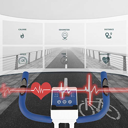 Ultrasport F-Bike Design Bicicleta estática de fitness plegable con sillín de gel, portabidones, pantalla LCD, sensores de pulso, compacta y plegable, carga máxima 110 kg, Azul Marino