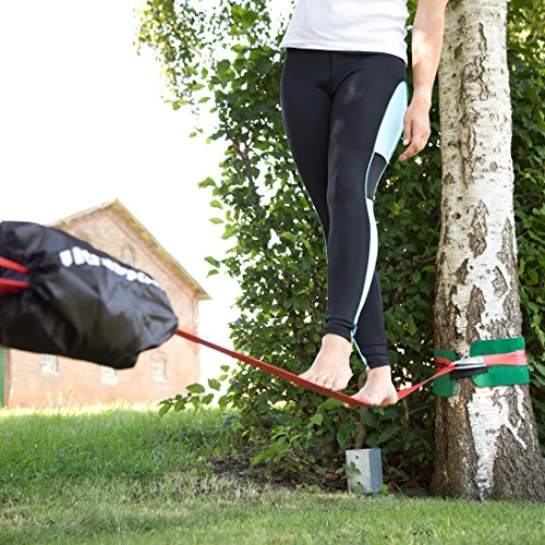 Ultrasport Slackline con tensor de carraca y bolsa de transporte, para principiantes, niños y familias, en dos tamaños, disponible con o sin protector para árboles, set de slackline, slackline fitness