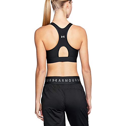 Under Armour Mid Keyhole Sujetador para Mujer Deportivo, Ropa de Mujer Deportiva de compresión, cómodo Sujetador de sujeción de Secado rápido, Black/Black/Metallic Silver (001), MD