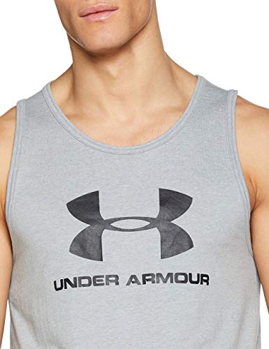 Under Armour Sportstyle Camiseta sin mangas con logotipo, ropa deportiva para hombres hecha de tejido ultrasuave, ancha camiseta de tirantes, Steel Light Heather/Steel Light Heather/Black (036), MD