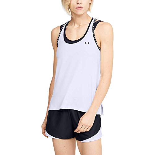 Under Armour UA Knockout Tank, Camiseta de Tirantes, Camiseta Deportiva para Mujer Mujer, Blanco (White/White/Black (100)), L