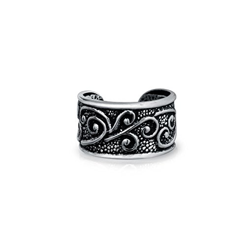 Unisex Boho Celtic Bali Estilo tribal Swirl Vine ancho oreja puño pendiente Helix 1 pieza no perforado cartílago negro oxidado 925 plata de ley