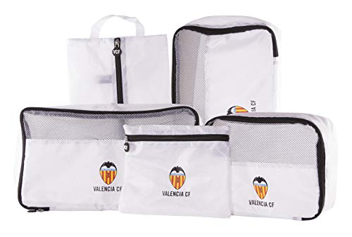 Valencia Club de Fútbol Organizador de Equipaje - Producto Oficial del Equipo, con 5 Piezas Diferentes y Fabricado en Nylon muy Ligero para No Añadir Peso a la Maleta