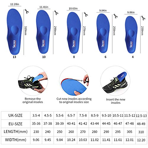 Valsole Plantillas Ortopédicas soportes de arco y talones la absorción de choque- para el dolor de talón, pie plano, Fascitis Plantar, dolor de rodilla y espalda (41-42 EU (270mm), V107B-Azul)