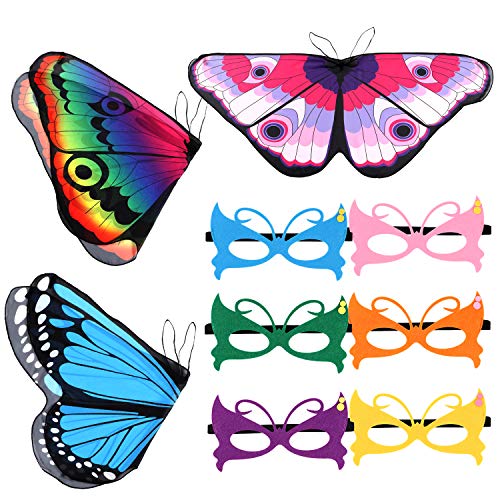 vamei 3 Piezas alas de Mariposa niña 6 Piezas Máscara Mariposa Disfraz Capa de ala para Niñas Hermoso Vistoso Accesorio de Disfraz de Pixie Nymph Capas Halloween niña