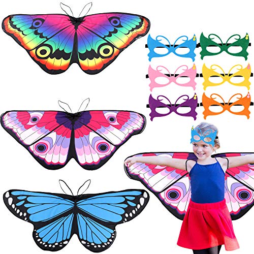 vamei 3 Piezas alas de Mariposa niña 6 Piezas Máscara Mariposa Disfraz Capa de ala para Niñas Hermoso Vistoso Accesorio de Disfraz de Pixie Nymph Capas Halloween niña