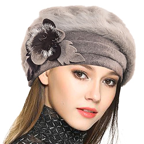 VECRY Mujeres Lana Boinas Angola Gorro Casquete Invierno Sombrero (Caqui)