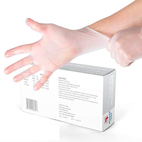 VENSALUD - Guantes de VINILO desechables. Sin Polvo. Caja de 100 guantes. Color: Semi-Blanco (M)