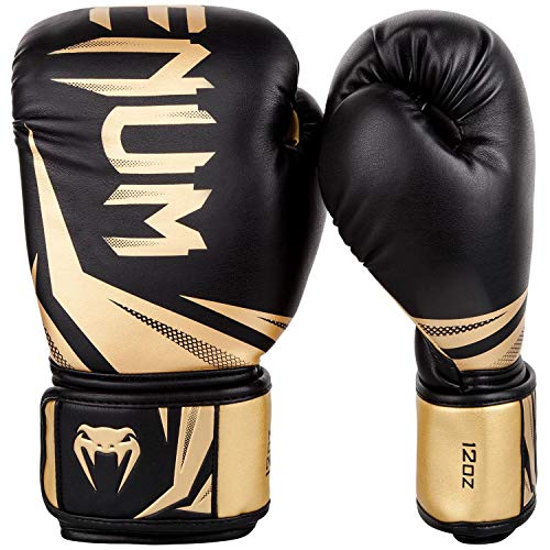 VENUM Challenger 3.0 Guantes de Boxeo, Unisex Adulto, Negro/Dorado, 12 Oz