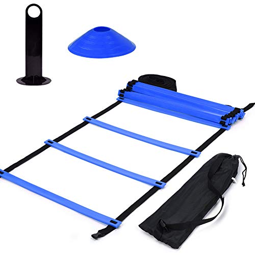 VGEBY1 Kit de Tren Speed ​​Agility, Escalera de Agilidad Plana de 19 pies + 10 Piezas de Conos de Disco para Entrenamiento atlético(Blue)