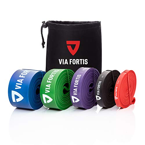 VIA FORTIS Banda Elástica de Resistencia Cuerda de Fuerza para Fitness, Crossfit, Pilates, Estiramientos| Incluye Bolsa de Transporte | 5 Niveles de Resistencia Diferentes (5 - Extra Strong (Azúl))