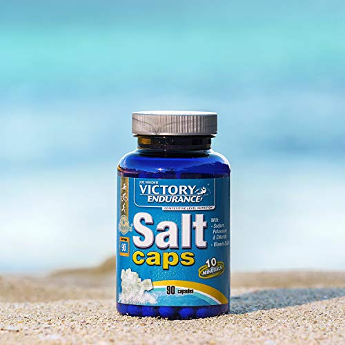 Victory Endurance Salt Caps. 90 capsulas. Con un aporte extra de vitaminas D y B1. Con sodio, potasio, Cloro, Calcio, Hierro, Magnesio, Yodo, Cobre, Manganeso, Selenio.