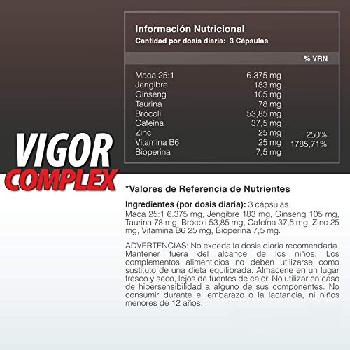 VIGOR COMPLEX | El Más Potente Booster de Testosterona | Potencia, Vigoriza y Aumenta la Resistencia Muscular | Mejora tus Entrenamientos | Acción Afrodisíaca en Hombres y Mujeres | 90 Cápsulas