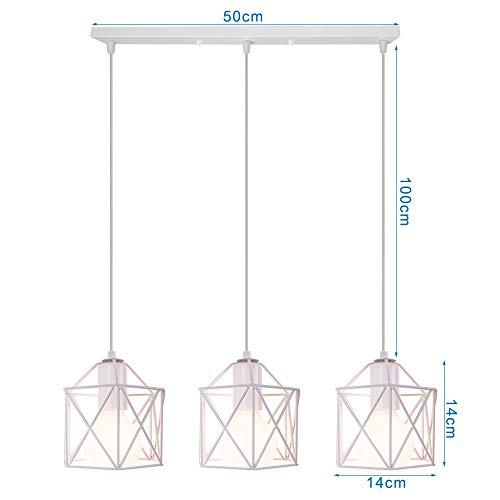 Vintage Lámpara Colgante Retro Industrial 3 Cabezas Luz de Techo Colgante Estilo Nórdico Iluminación Colgante para Cocina Comedor Oficina Salón (Blanco-con una barra de techo)