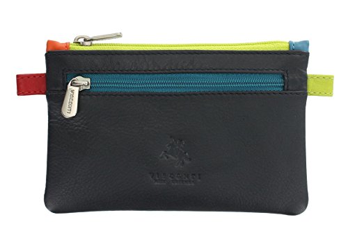 Visconti Cora Monedero para Monedas con Cremallera Superior y Llavero de Cuero CP2 Azul Marino Multi