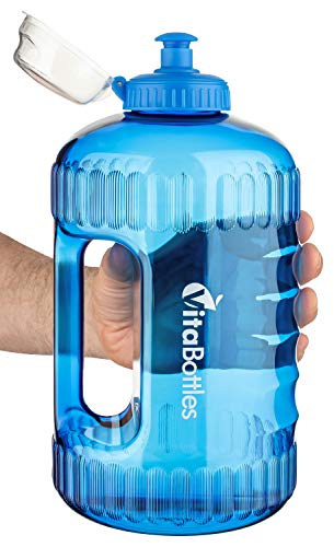 VitaBottles Gimnasio Fitness Botella para Beber 2.2 litros XXXL Libre de BPA Libre de DHEP Azul Deportes Botella para Beber Contenedor de Agua Galón de Agua